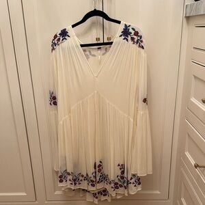 Free People Cream Dress with Floral Embroidery